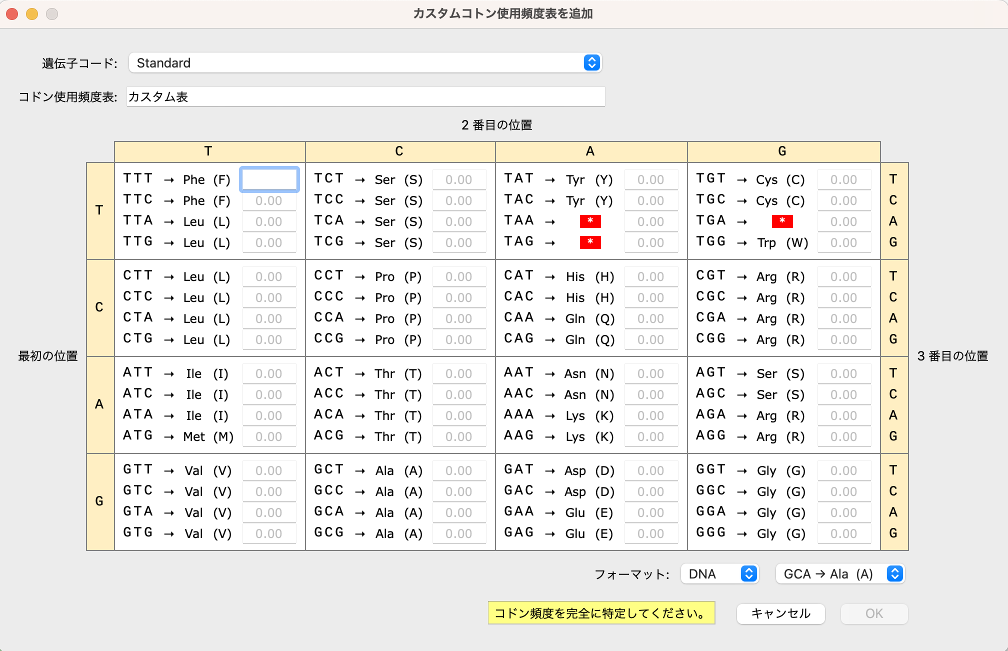 コドン頻度（Codon Frequencies)_コドン使用頻度表のカスタマイズ_追加2
